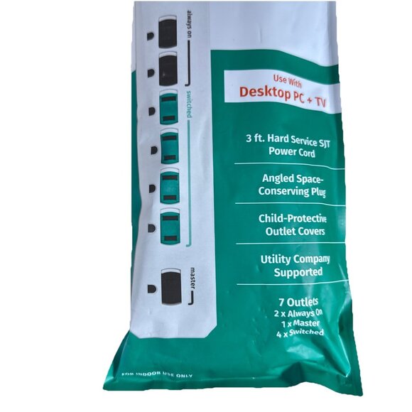 NEW Simply Conserve SC73T1 7 Outlet Advanced Power Strip Surge Protector 3 FT. - Picture 3 of 4